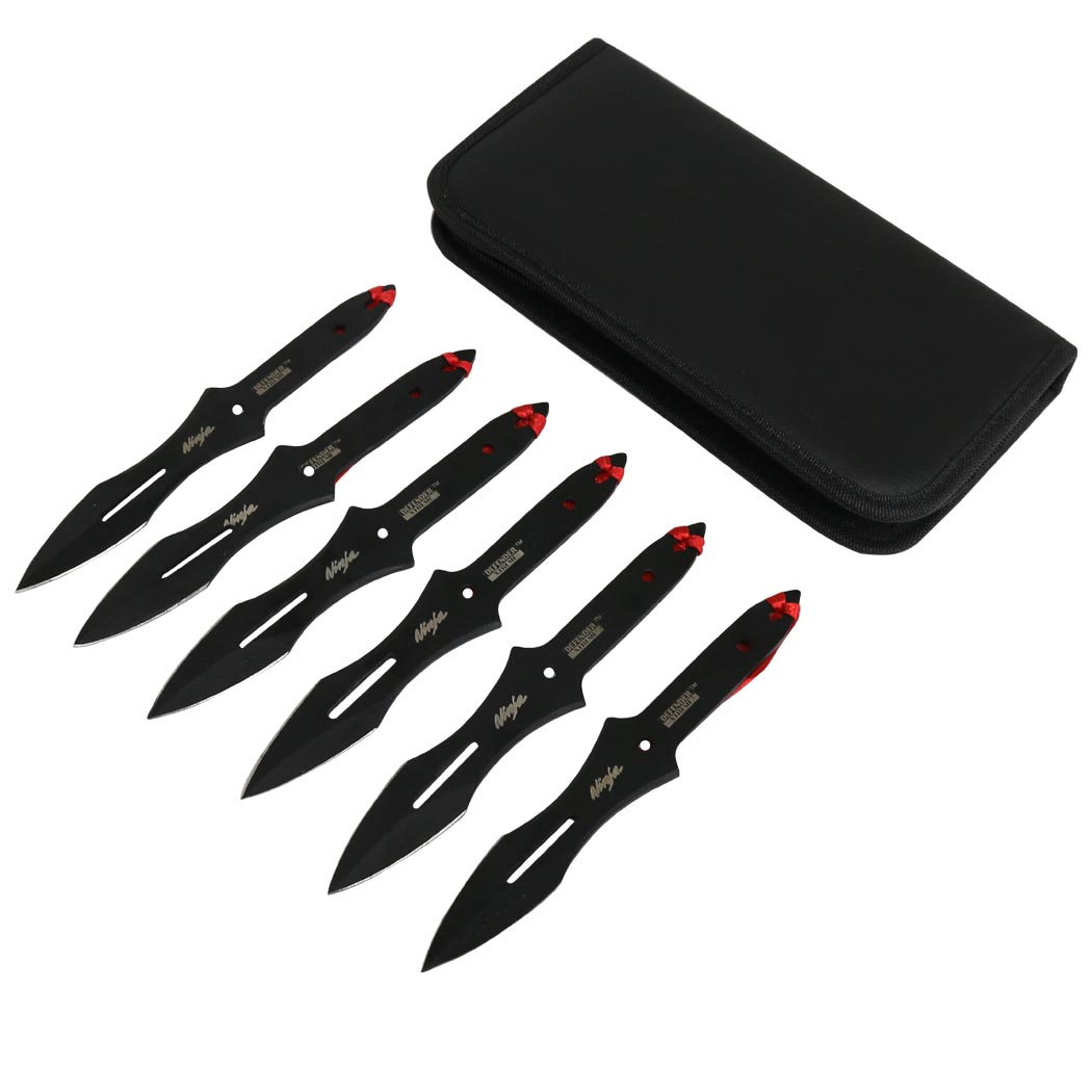 Assorted Colors 6pc Survival Ninja Throwing Knives Set with Sheath 