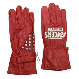 Perrini Red Racers USA Cowhide Leather Biker Motorcycle Riding Gloves 