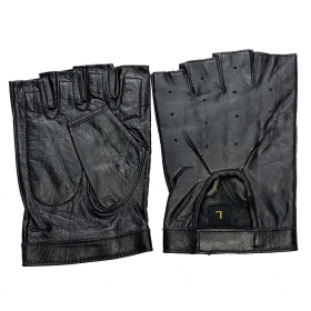  Perrini Biker Leather Fingerless Gloves With Wrist Strap