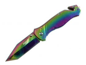 Defender Xtreme 8" Full Rainbow Color Spring Assist Folding Knife 3CR13 Steel