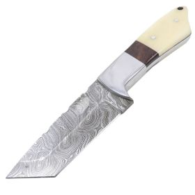 TheBoneEdge 9" Damascus Steel Hunting Knife Beautiful Handle with Leather Sheath