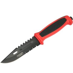 Defender-Xtreme 9.5" Red Rubber Handle Hunting Knife Stainless Steel Serrated