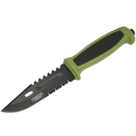 Defender-Xtreme 9.5" Green Rubber Handle Hunting Knife Stainless Steel Serrated