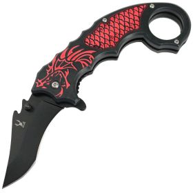 TheBoneEdge 8" Red Dragon Spring Assisted Folding Knife 3CR13 Stainless Steel
