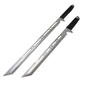 Defender-Xtreme 2 pc Silver Full Tang Ninja Sword 18" & 27" Stainless Steel Blades