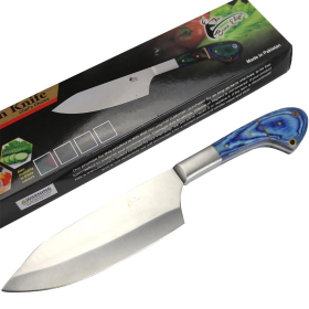 TheBoneEdge 11" Chef Kitchen Knife Blue Packawood Color Wood Handle Stainless Steel Blade