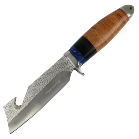 Hunt-Down 9.5" Stainless Steel Hunting Knife Brown Wood Pearl Handle Tanto Blade