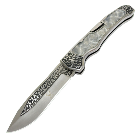 TheBoneEdge 9" Classic Western Folding Knife Stainless Steel Blade Pearl Handle