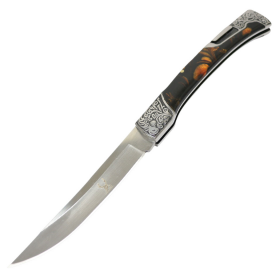 TheBoneEdge 9.5" Classic Western Folding Knife Stainless Steel Brown Pearl Handle