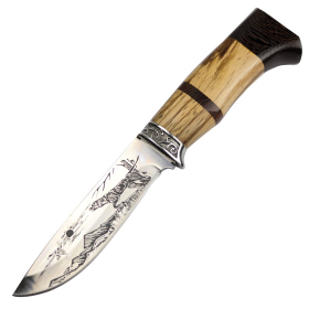 Defender-Xtreme 9" Western Style Hunting Knife Wood Handle Wildlife Imprint Blade