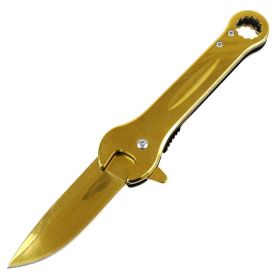 Defender-Xtreme 7.5" Wrench Tool Tactical Spring Assisted Folding Knife Gold