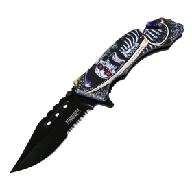 Defender-Xtreme 8" Sword Skull Spring Assist Folding Knife W/ Belt Cutter & Clip