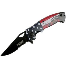Defender-Xtreme 7.5" USA Flag Handle Spring Assisted Folding Knife Tactical Sharp
