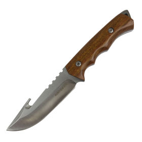 Hunt-Down 9.5" Full Tang Hunting Knife Hook Blade Wood Handle Stainless Steel