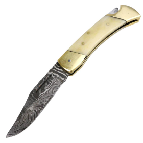 TheBoneEdge 7" Hunting Folding Knife Damascus Steel Pearl Handle Hand Made New