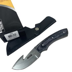 Defender-Xtreme 8" Black Wood Handle Stainless Steel Hook Blade Hunting Knife With Sheath