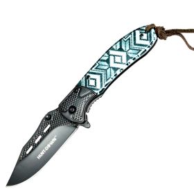 Hunt-Down 8" Spring Assisted Folding Knife Stone-wash Black Blade Designer Handle 