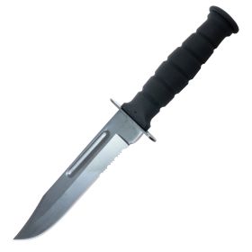 Defender 7.5" All Black Hunting Knife Stainless Steel Blade Rubber Handle W/ Sheath