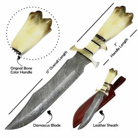 TheBoneEdge 17" Damascus Steel Custom Hand Made Hunting Knife Horn Handle With Sheath