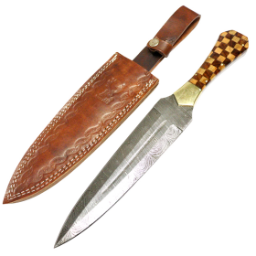 TheBoneEdge 13" Damascus Steel Hand Forged Hunting Knife Wood Handle Full Tang