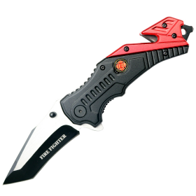 8"  Two Tone Blade Red & Black Spring Assisted Folding Knife Aluminum Handle With Belt Cutter