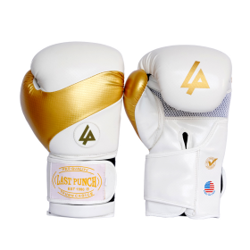 Last Punch Pro Style Training Sparring Boxing Gloves - White & Gold 14 Oz
