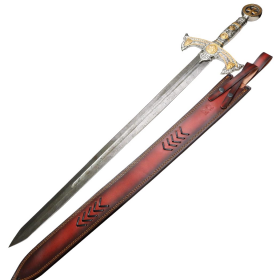 41" Cross Medieval Fantasy Damascus Blade Sword Detailed Pommel Tusba W /Sheath