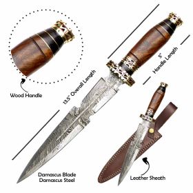 TheBoneEdge 13.5" Damascus Blade Hunting Knife Wood Handle With Sheath