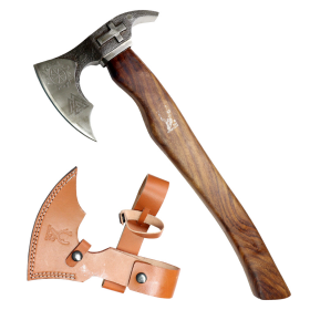 TheBoneEdge 21" Steel Etching Blade Hunting Axe Dark Brown Wood Handle With Sheath