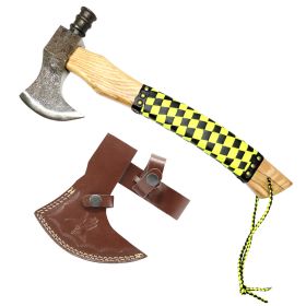 TheBoneEdge 18" Steel Forged Blade Hunting Axe Yellow & Black Leather Wrapped Handle With Sheath