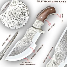 TheBoneEdge 11" Custom Hand Made Engraved Blade Horn Handle Tracker Hunting knife With Sheath