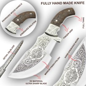 TheBoneEdge 11" Full Tang Engraved Blade & Handle Custom Hand Made Tracker Hunting knife With Sheath