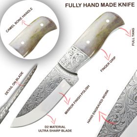 TheBoneEdge 10" Green & Brown Wood Handle Engraved Blade Hand Made Tracker Hunting knife With Sheath