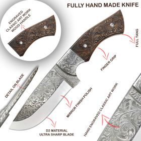 TheBoneEdge 10" Engraved Blade Rose Wood Handle Custom Hand Made Tracker Hunting knife With Sheath