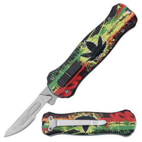 Defender 5.5" Leaves Design Handle Replaceable Blade Folding Scalpel Knife With Blades