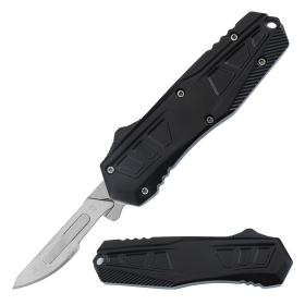 Defender 5.5" Metal Handle Black Replaceable Blade Folding Scalpel Knife With Blades