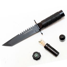 8.5" Stainless Steel Survival Knife All Black With Sheath
