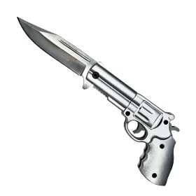 8.5" Metal Silver Blade Gun Spring Assisted Knife  with Belt Clip