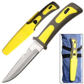 9" Heavy Duty Yellow Sawtail Drop Point Diving Swimming Scuba Knife
