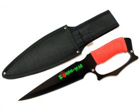 12" Zombie-War Hunting Knife Black Steel Red Cord Wrapped Handle with Sheath