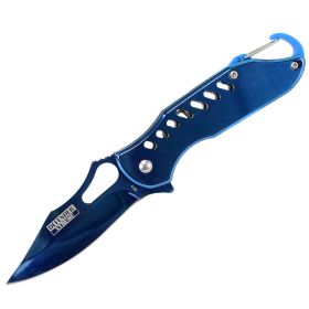6.5" Defender Xtreme Spring Assisted Refelctive Blue Knife with Keychain Clip