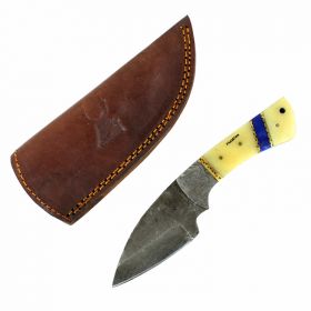 TheBoneEdge 7.5" Damascus Steel Knife Fixed Blade FullTang  Bone Handle Handmade