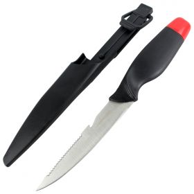 Defender 10.5" Fishing Comfort Red Fillet Knife with Serrated Edge With Sheath