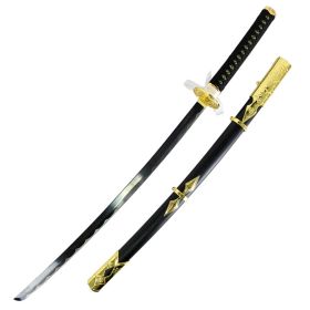 Defender 38" Carbon Steel Samurai Sword Black Gold Emblem Scabbard Dull Blade