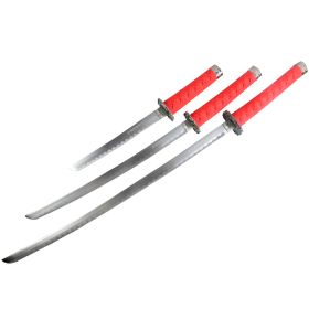 3pc Red Samurai Katana Sword Set Corbon Steel Blades with Stand Good Quality
