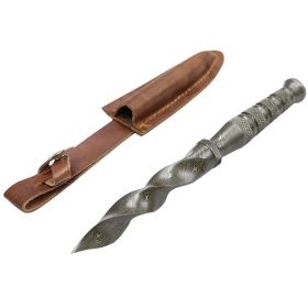 TheBoneEdge 10" Damascus Hunting Knife Kris Blade with Leather Sheath Full Tang
