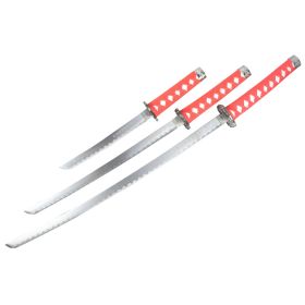 3pc Red Dragon Samurai Sword Set Carbon Steel Blades with Stand Good Quality
