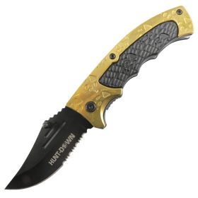Hunt-Down 8" Gold & Black Tiger Paw Staineless 3CR13 Steel Spring Assisted Folding Knife
