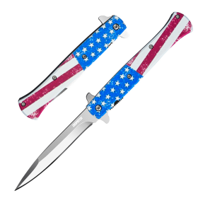 9" USA Flag Plastic Handle 3CR13 Steel Spring Assisted Folding Knife With Belt Clip