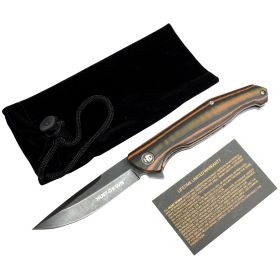 Hunt-Down 8" Stone Wash Blade Black & Orange Ball Bearing Folding Knife G10 Handle With Box